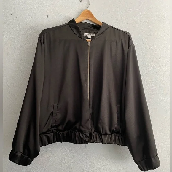 Black Satin-look Bomber Jacket - Picture 1 of 10